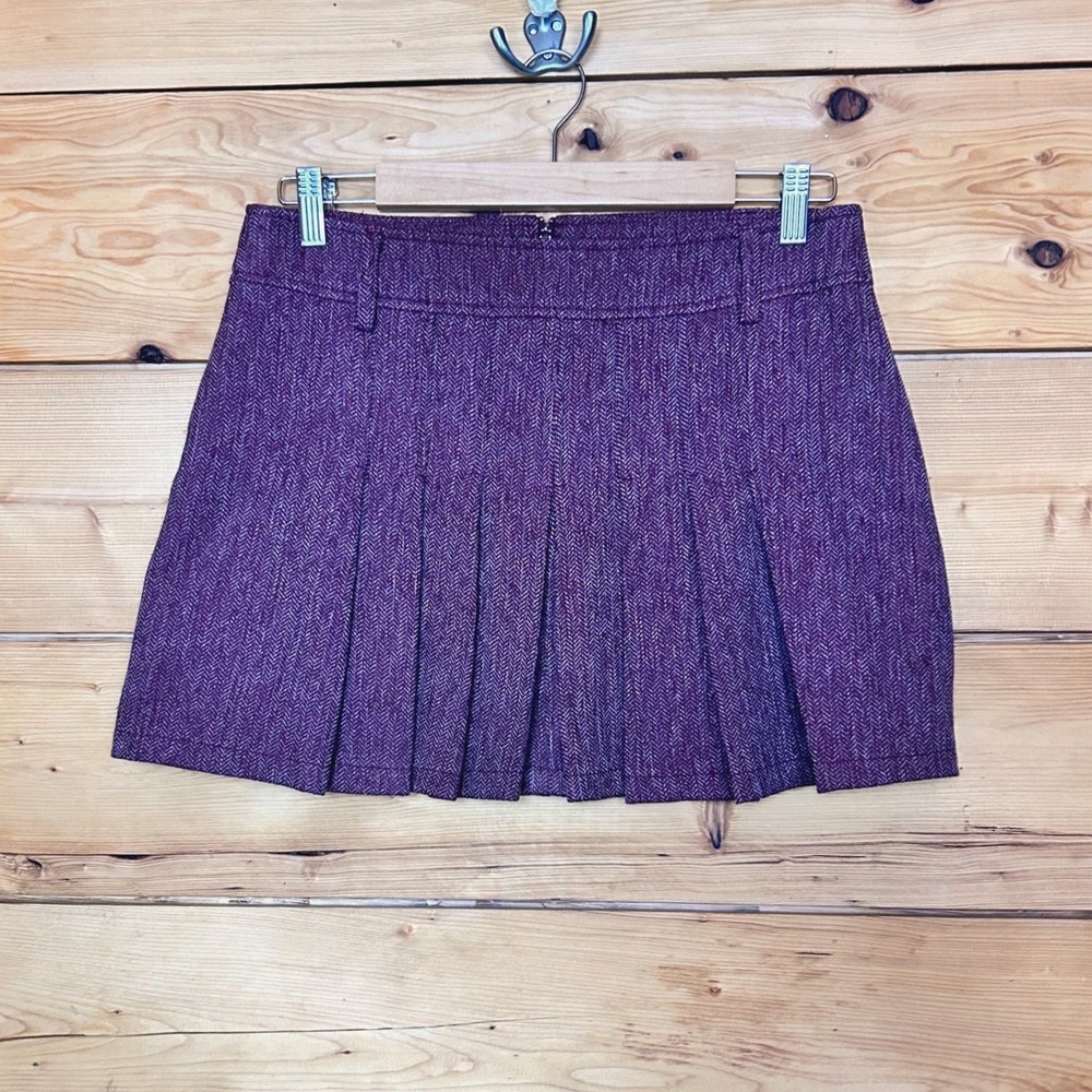 Vintage Pleated Mini Skirt Women Size 7 Purple Herringbone Chevron Suzy Shier